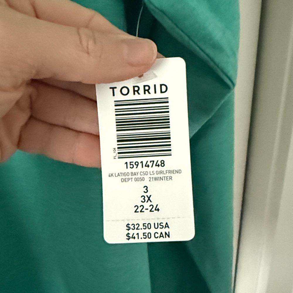 NTW- Torrid Teal V-Neck Long Sleeve Tee size 3 - Picture 5 of 5